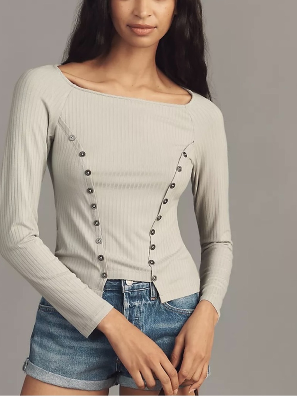 Anthropologie Buttoned Boatneck Thermal Top.